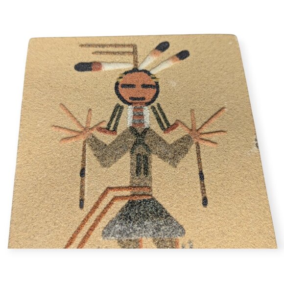 Native American Sand Art Painting "Healing God" Signed 3" x 6" New Mexico - Picture 2 of 14